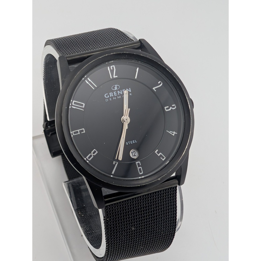 Grenen Denmark Steel Men's Watch 38mm Case Mesh Metal Band- New Battery